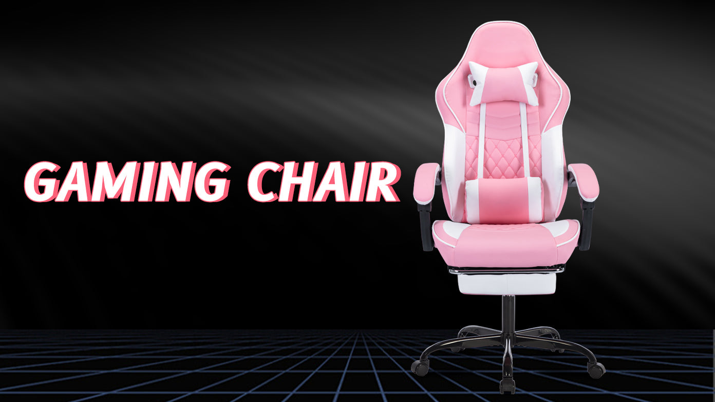 Ergonomic Video Gamer Chairs,Computer Gaming Chairs with Massage Lumbar Support and footrest,Racing Style Computer Chair Adjustable Headrest for Adults,Pink White