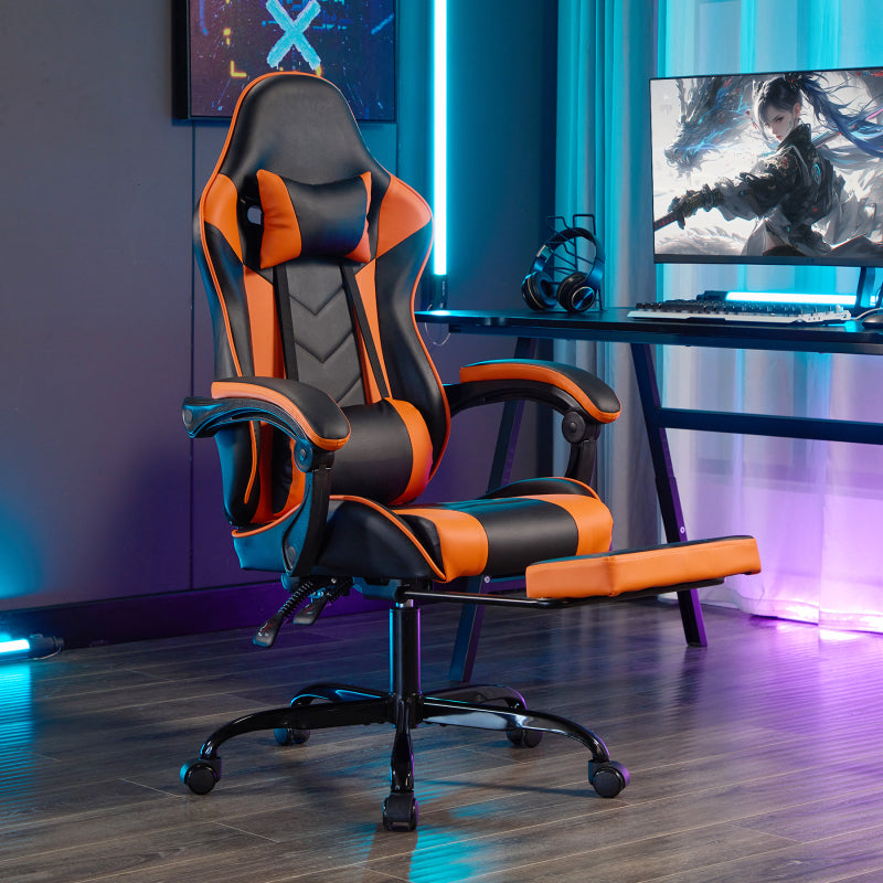 Gaming Chair with Footrest, Ergonomic Computer Chair with Headrest and Lumbar Support, Breathable Material Height Adjustable Video Game Chairs for Adults, Blackblue