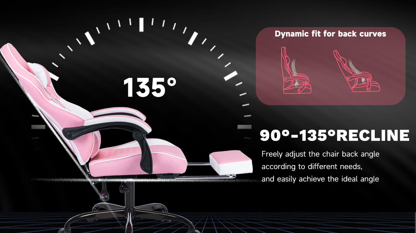 Ergonomic Video Gamer Chairs,Computer Gaming Chairs with Massage Lumbar Support and footrest,Racing Style Computer Chair Adjustable Headrest for Adults,Pink White