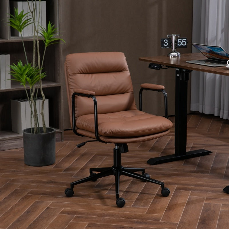 Office Chair,Mid Back Home Office Desk Task Chair with Wheels and Arms Ergonomic PU Leather Computer Rolling Swivel Chair with Padded Armrest,The back of the chair can recline 40° (Black)