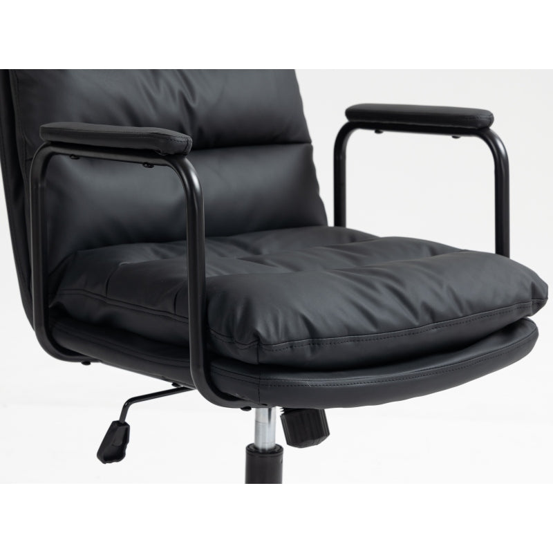 Office Chair,Mid Back Home Office Desk Task Chair with Wheels and Arms Ergonomic PU Leather Computer Rolling Swivel Chair with Padded Armrest,The back of the chair can recline 40° (Black)